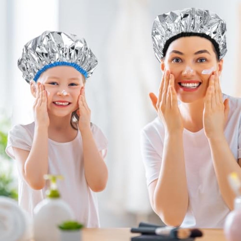 2 Pcs Aluminum Foil Deep Conditioning Hair Cap Reusable Heat Cap For Deep Conditioning Thickened Hair Cap for Oil Treatment Heated Shower Cap Processing Caps for Hair Dye Cap for Home and Salon Use - Image 2