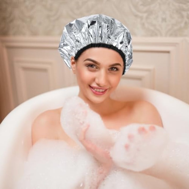 2 Pcs Aluminum Foil Deep Conditioning Hair Cap Reusable Heat Cap For Deep Conditioning Thickened Hair Cap for Oil Treatment Heated Shower Cap Processing Caps for Hair Dye Cap for Home and Salon Use - Image 5