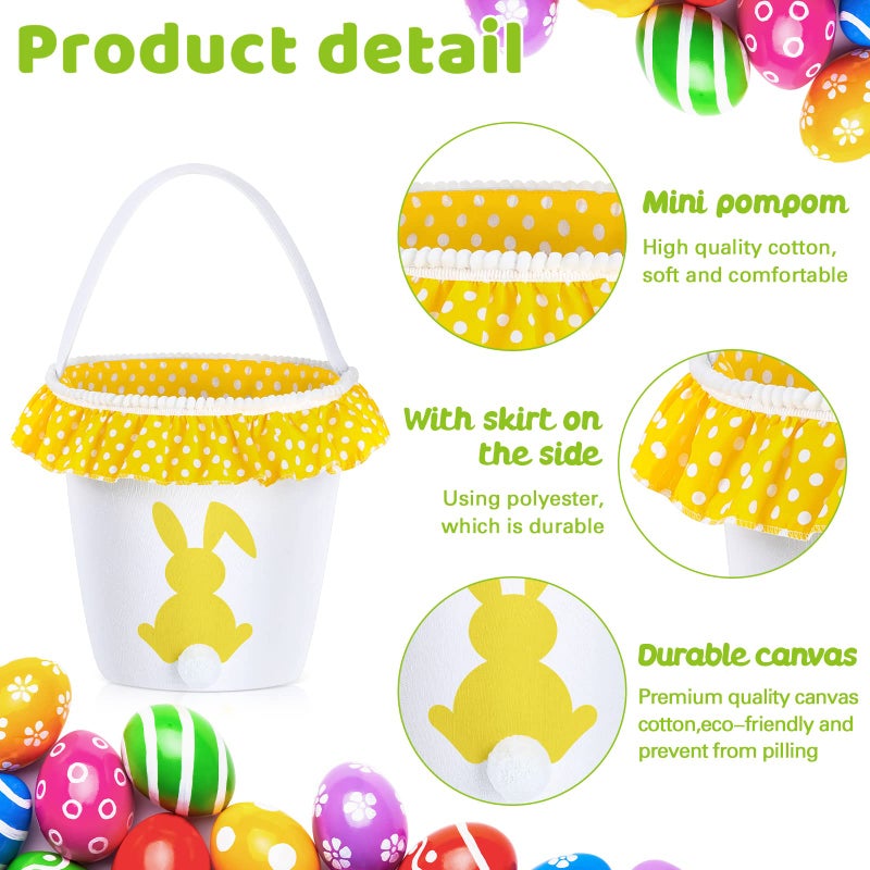Photect 6 Pcs Easter Baskets with Handles Easter Bunny Baskets Bags 6 Color Bunny Canvas Tote Bags for Egg Hunting Party Decor Supplies - Image 3