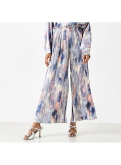 2Xtremz 2Xtremz Printed Pleated Palazzo Pants with Elasticated Paperbag Waist  - Image 1