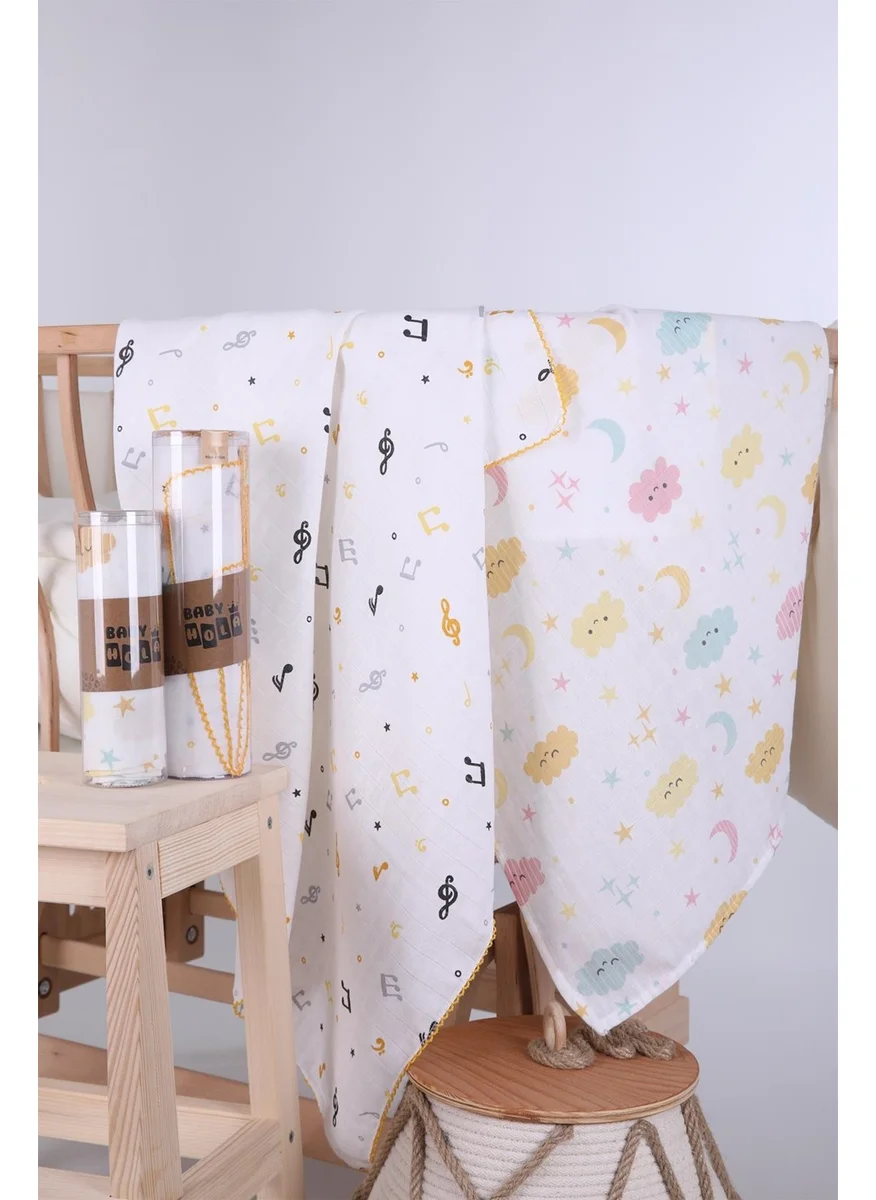 Baby Hola Babyhola 80X80CM 85X90CM 2-Piece Muslin Cover Set Cloud Pattern Boxed Organic Gift Breastfeeding Bottom Opening Newborn Double Stroller Cover