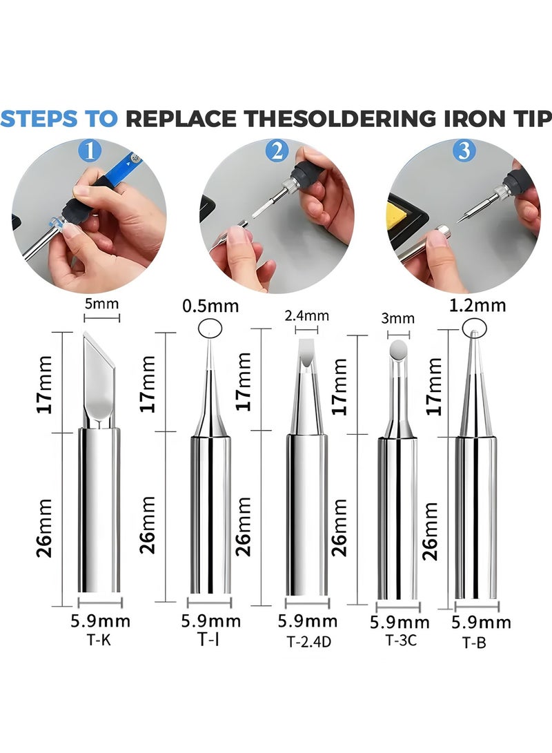 GNAFOTU Soldering Iron Kit, Portable Soldering Iron Adjustable Temperature 200-450℃ Welding Tools UK Plug with 5 Solder Tips, Desoldering Pump, Stand, 60W Solder Kit Soldering Irons Set for DIY Welding Repairing - Image 2