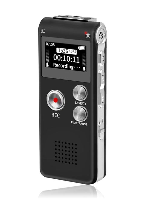 16GB Digital Voice Recorder (Dictaphone), rechargeable USB and 30 Hours Recording, digital audio, and MP3 player, for use in meetings/interviews/lectures/class(black)