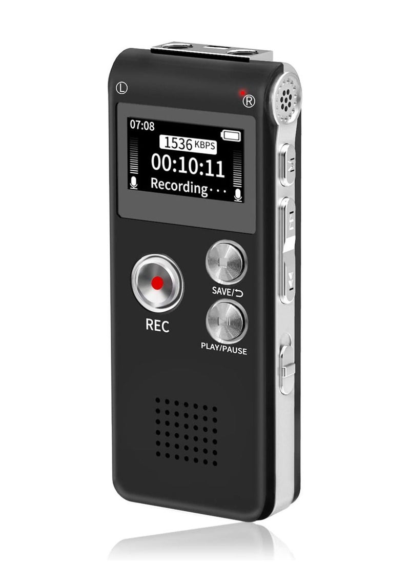 SYOSI - 16GB Digital Voice Recorder (Dictaphone), rechargeable USB and 30 Hours Recording, digital audio, and MP3 player, for use in meetings/interviews/lectures/class(black) - Image 1