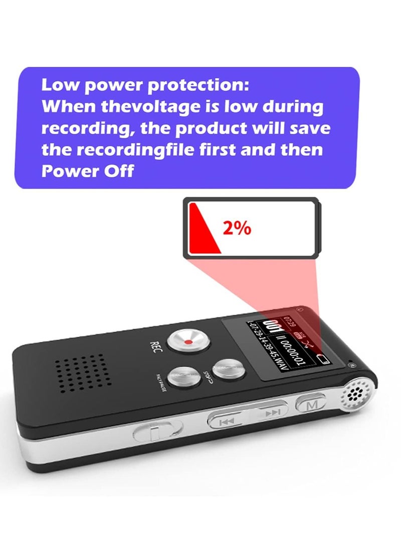 SYOSI - 16GB Digital Voice Recorder (Dictaphone), rechargeable USB and 30 Hours Recording, digital audio, and MP3 player, for use in meetings/interviews/lectures/class(black) - Image 1