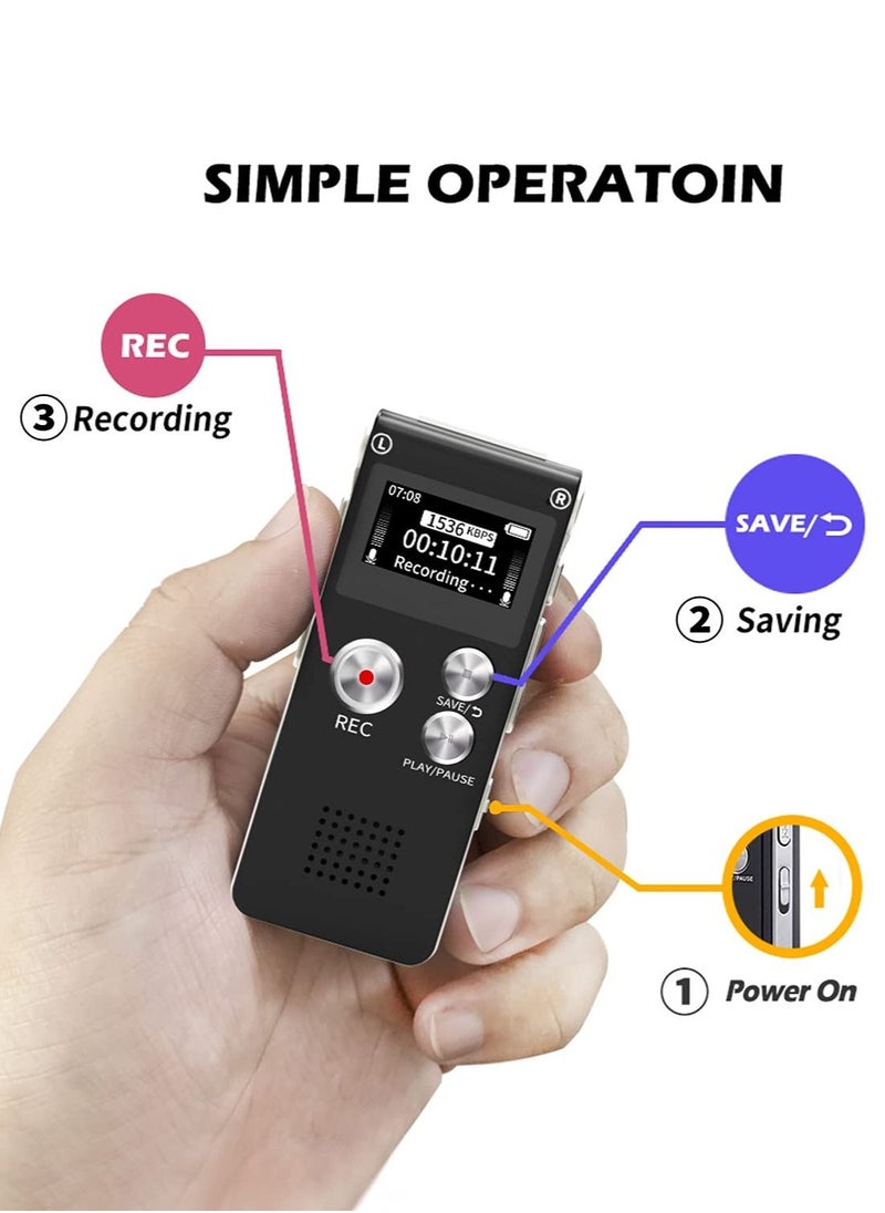SYOSI - 16GB Digital Voice Recorder (Dictaphone), rechargeable USB and 30 Hours Recording, digital audio, and MP3 player, for use in meetings/interviews/lectures/class(black) - Image 1