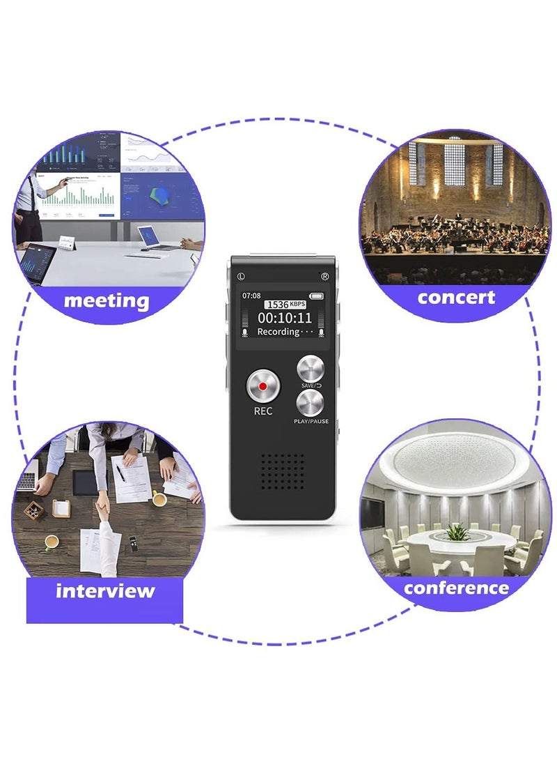 SYOSI - 16GB Digital Voice Recorder (Dictaphone), rechargeable USB and 30 Hours Recording, digital audio, and MP3 player, for use in meetings/interviews/lectures/class(black) - Image 1
