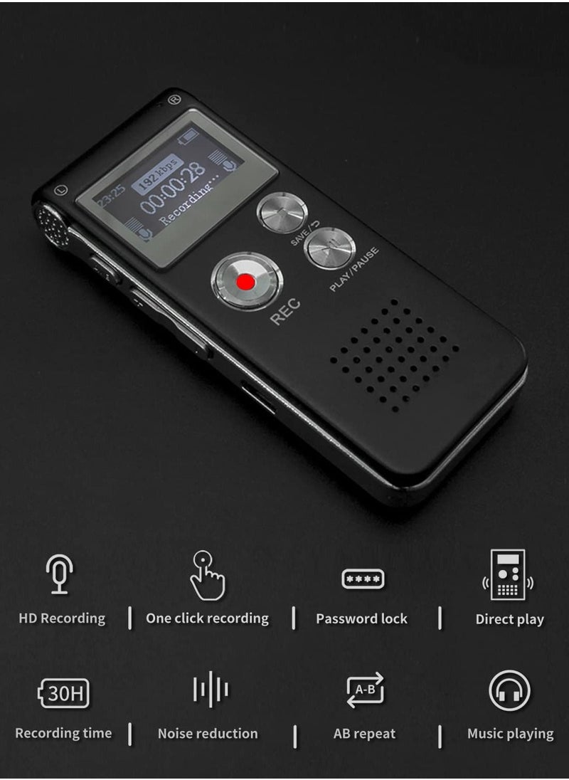 SYOSI - 16GB Digital Voice Recorder (Dictaphone), rechargeable USB and 30 Hours Recording, digital audio, and MP3 player, for use in meetings/interviews/lectures/class(black) - Image 1