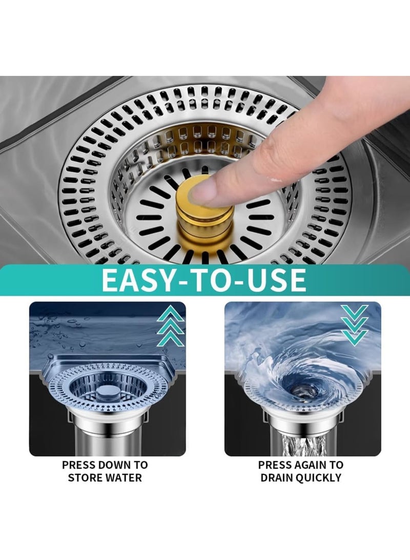 Kitchen Sink Drain Strainer, 3 in 1 Stainless Steel Anti-Clogging Sink Stopper with Food Catcher Basket, Brass Core, Fast Drainage Odor Filter, Silver - Image 5