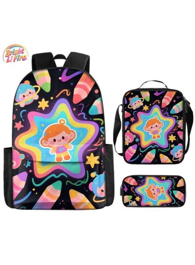 Bright Li Fire Fashion is unlimited! Cartoon bag three-piece set, suitable for a variety of scenes for students and teenagers (available for students, children, friends on outings, mountain climbing, school, etc.) - 15 - Image 1