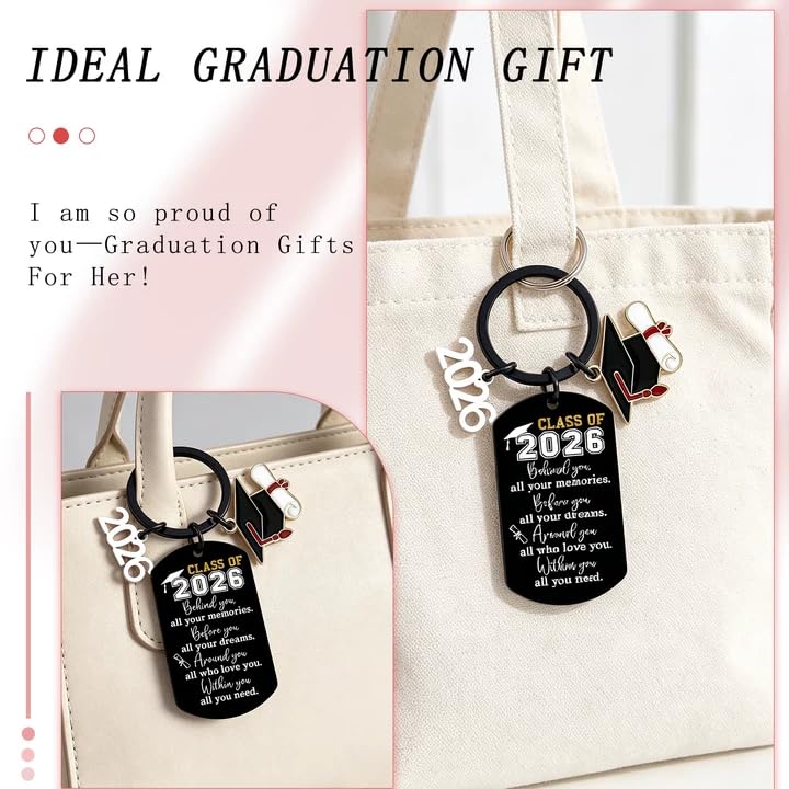 AOBIURV 2026 Graduation Gift For Him Her Senior Class Of 2026 Keychian Graduation Charms College Gifts For Girls Boys Teen Boy Girls Grad Gift Senior High School College Keyring Necklace - Image 2