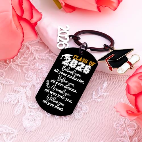AOBIURV 2026 Graduation Gift For Him Her Senior Class Of 2026 Keychian Graduation Charms College Gifts For Girls Boys Teen Boy Girls Grad Gift Senior High School College Keyring Necklace - Image 3