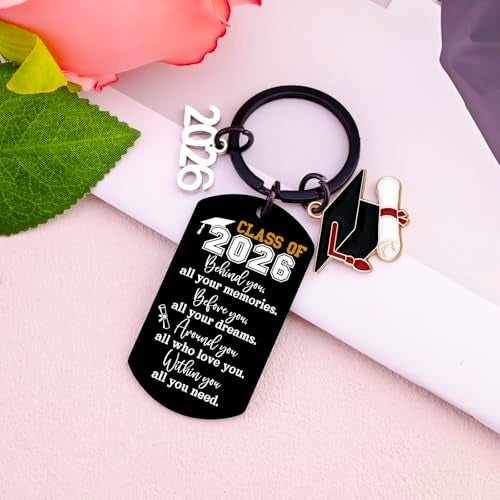 AOBIURV 2026 Graduation Gift For Him Her Senior Class Of 2026 Keychian Graduation Charms College Gifts For Girls Boys Teen Boy Girls Grad Gift Senior High School College Keyring Necklace - Image 4