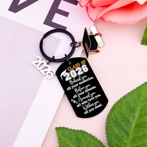 AOBIURV 2026 Graduation Gift For Him Her Senior Class Of 2026 Keychian Graduation Charms College Gifts For Girls Boys Teen Boy Girls Grad Gift Senior High School College Keyring Necklace - Image 5