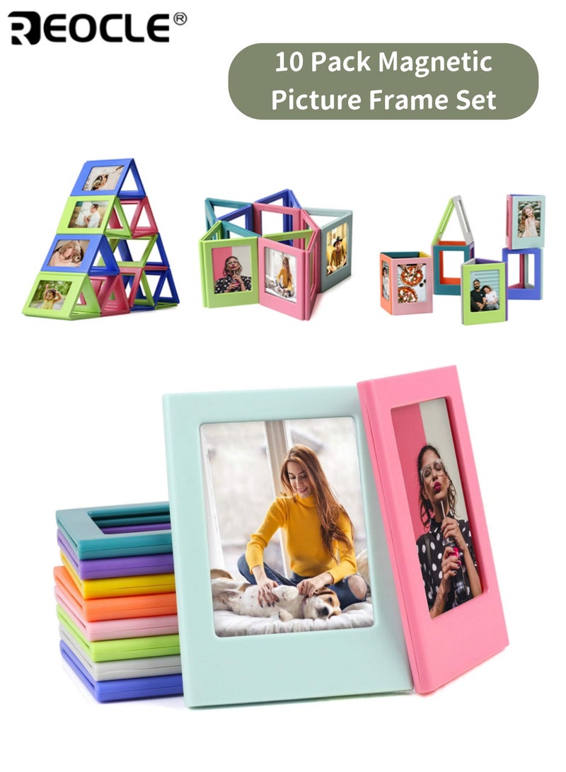 ريوكل 10 قطع مجموعة إطارات الصورة المغناطيسية للثلاجة إطارات صغيرة لصور بولارويد و إنستاكس بحجم المحفظة إطارات صور سهلة التركيب شاشة واضحة قابلة لإعادة الاستخدام مثالية لمحبي الصور ديكور المنزل - Image 1