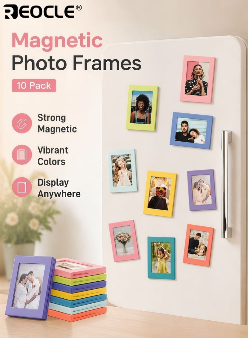 REOCLE 10PCS Magnetic Picture Frame Set for Refrigerator Mini Frames for Polaroid and Instax Photos Wallet Size Picture Frames Easy to Install Reusable Clear Display Ideal for Photo Lovers Home Decoration - Image 1