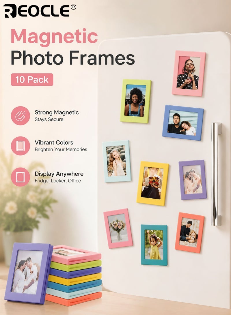 REOCLE 10PCS Magnetic Picture Frame Set for Refrigerator Mini Frames for Polaroid and Instax Photos Wallet Size Picture Frames Easy to Install Reusable Clear Display Ideal for Photo Lovers Home Decoration - Image 1