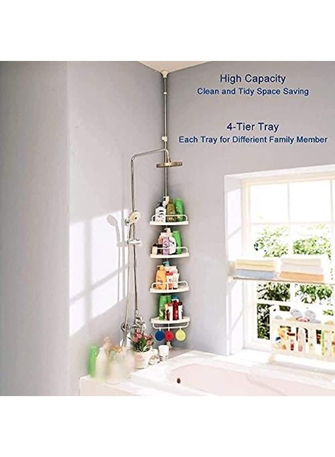 Evermall Adjustable 4-Tier Multi Corner Shelf Shelves Shower Caddy Corner Organizer For Bathtub Storage Holder, Bathroom Space Saving Rack With Rustproof Stainless Tension Pole, Stand On Floor - Image 5