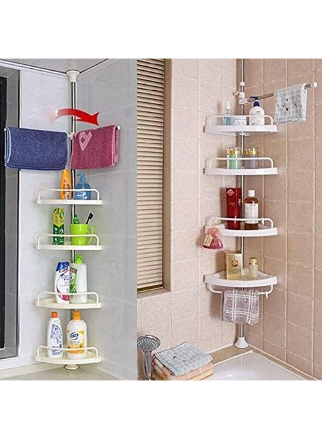 Evermall Adjustable 4-Tier Multi Corner Shelf Shelves Shower Caddy Corner Organizer For Bathtub Storage Holder, Bathroom Space Saving Rack With Rustproof Stainless Tension Pole, Stand On Floor - Image 3