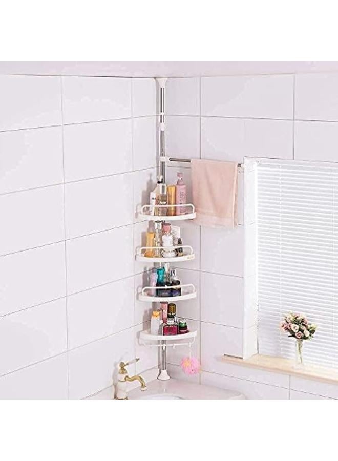 Evermall Adjustable 4-Tier Multi Corner Shelf Shelves Shower Caddy Corner Organizer For Bathtub Storage Holder, Bathroom Space Saving Rack With Rustproof Stainless Tension Pole, Stand On Floor - Image 2