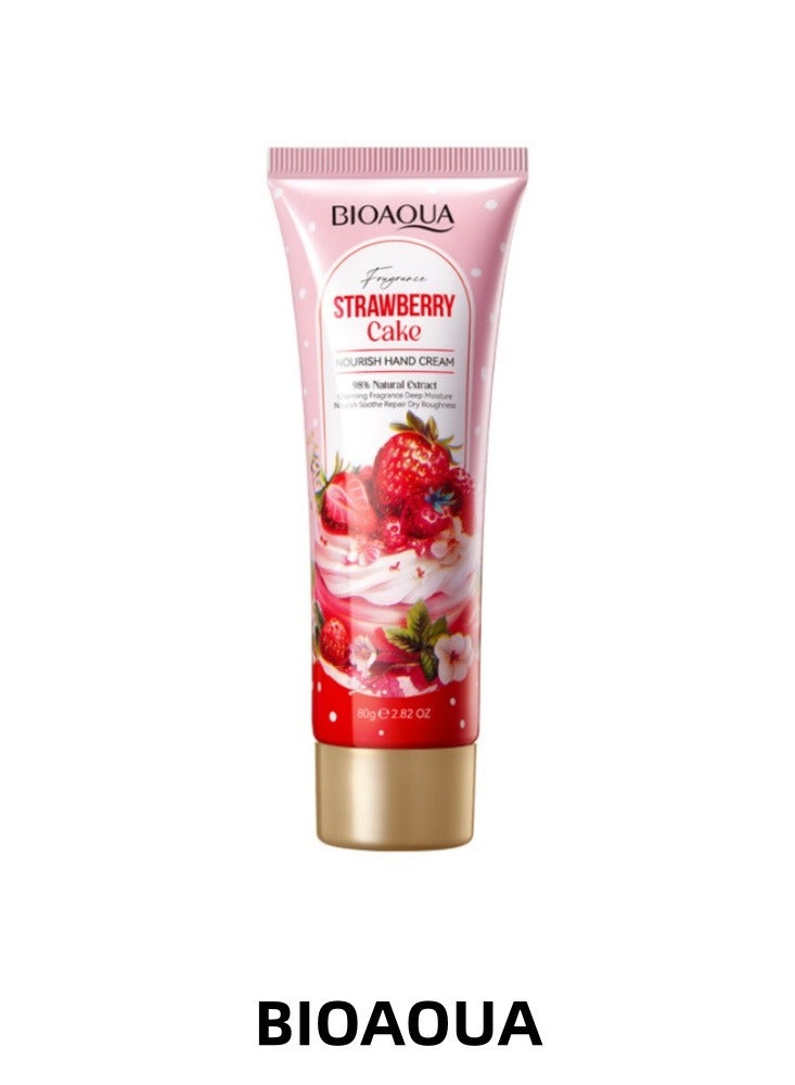BIOAOUA Strawberry Cake Hand Cream - 98% Natural Extract, Hydrating & Nourishing for Dry Cracked Hands, Long-Lasting Fragrance, 80g (2.82 OZ) - Image 1