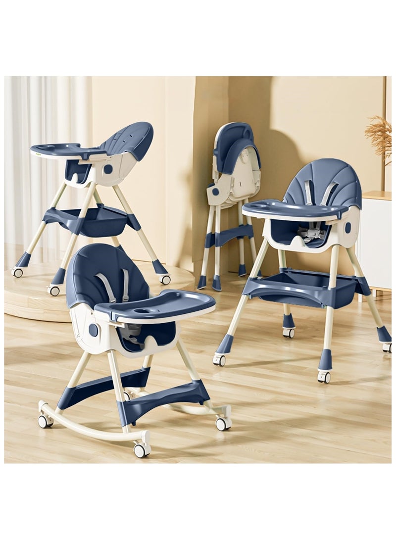 NANAO 4-1 Convertible Baby High Chair,Foldable Kids Feeding Chair | Infant Dining Chair,Toddlers Rocking Chair with Adjustable Height,Recliner Chair & 3 Gears Food Tray for Babies (Blue) - Image 1