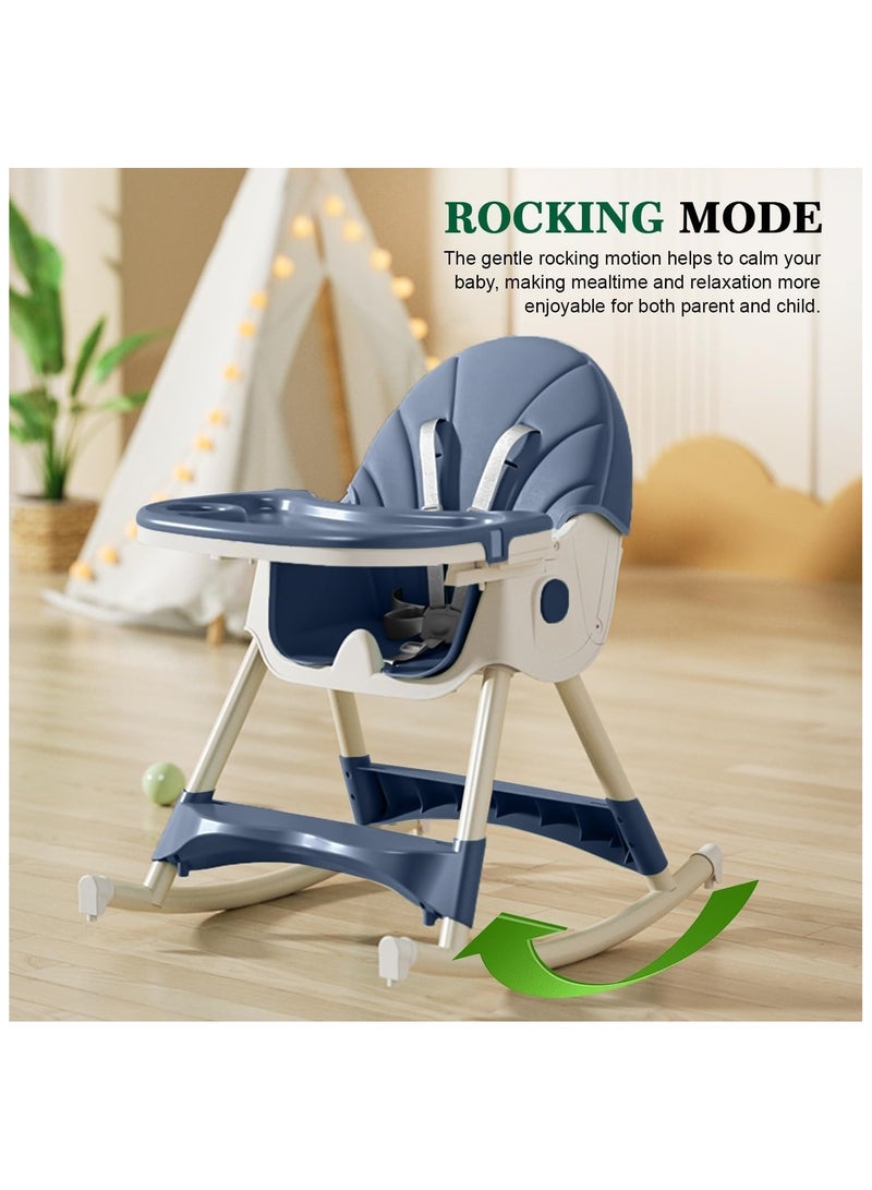NANAO 4-1 Convertible Baby High Chair,Foldable Kids Feeding Chair | Infant Dining Chair,Toddlers Rocking Chair with Adjustable Height,Recliner Chair & 3 Gears Food Tray for Babies (Blue) - Image 2