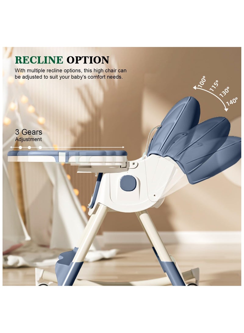 NANAO 4-1 Convertible Baby High Chair,Foldable Kids Feeding Chair | Infant Dining Chair,Toddlers Rocking Chair with Adjustable Height,Recliner Chair & 3 Gears Food Tray for Babies (Blue) - Image 4