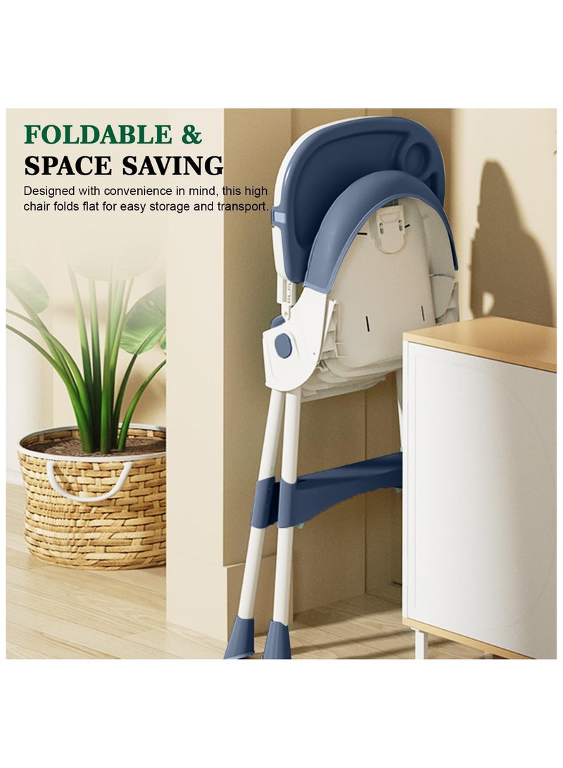 NANAO 4-1 Convertible Baby High Chair,Foldable Kids Feeding Chair | Infant Dining Chair,Toddlers Rocking Chair with Adjustable Height,Recliner Chair & 3 Gears Food Tray for Babies (Blue) - Image 5