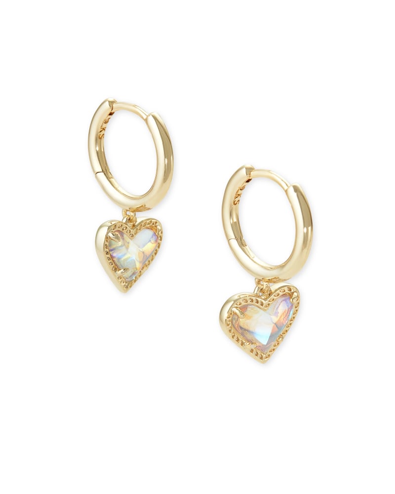 Kendra Scott Ari Heart Huggie Earrings in Rose Gold Pink Drusy - Image 1