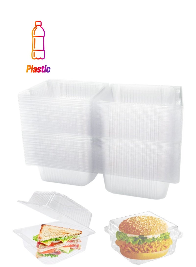 Clear Plastic Hinged Food Containers, 100 Pack Disposable Clamshell Sandwich Containers, Plastic Containers with Lids for Sandwich,Cake,Dessert,Hamburger,Salad,5.1 x 4.7 x 2.8 Inch