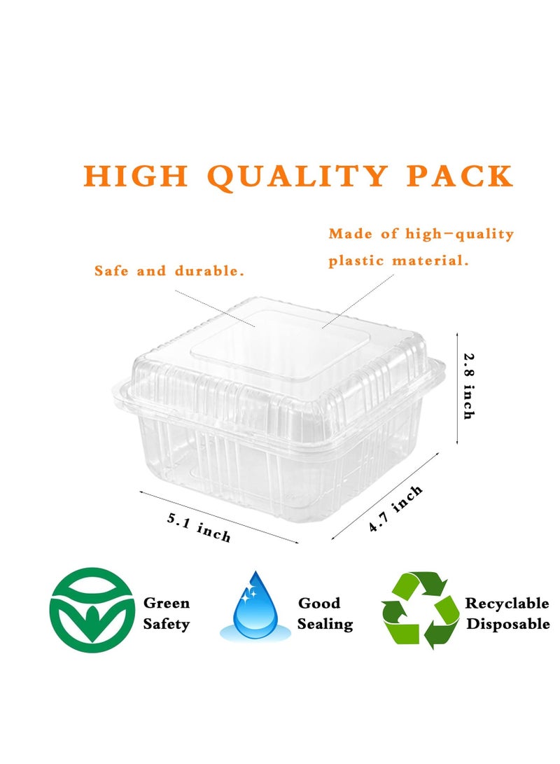 Clear Plastic Hinged Food Containers, 100 Pack Disposable Clamshell Sandwich Containers, Plastic Containers with Lids for Sandwich,Cake,Dessert,Hamburger,Salad,5.1 x 4.7 x 2.8 Inch