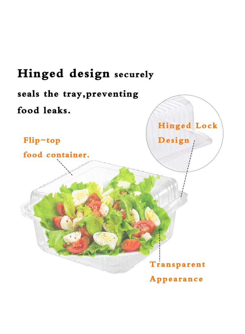 Clear Plastic Hinged Food Containers, 100 Pack Disposable Clamshell Sandwich Containers, Plastic Containers with Lids for Sandwich,Cake,Dessert,Hamburger,Salad,5.1 x 4.7 x 2.8 Inch