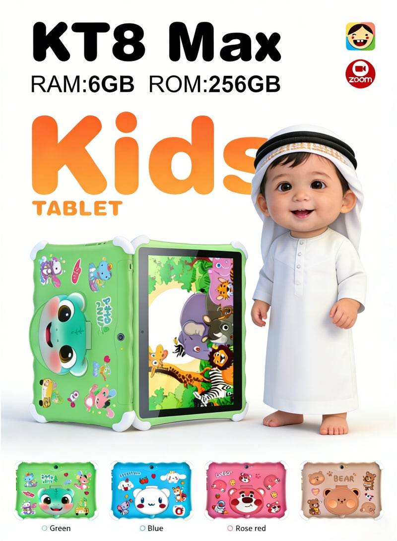 CCIT KT8 Max Kids Tablet - 10.1-inch HD Screen, 6GB RAM, 256GB ROM, Android 13, 10000mAh Battery, WiFi/BT with Protective Case-Green (Little Dino) - Image 1