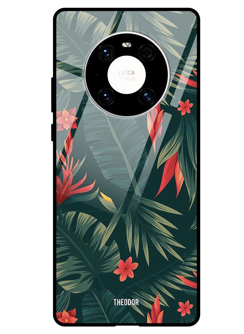 Theodor Protective Tempered Glass Case Cover HUAWEI MATE 40 5G  Green Leaves - Image 1