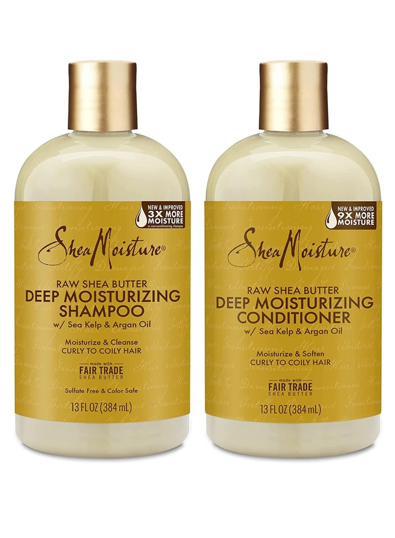 Shea Moisture Raw Shea Deep Conditioner 13oz + Deep Conditioning Shampoo for Curly Hair, Sea Kelp & Argan Oil Blend, 13oz 384ml - Image 1
