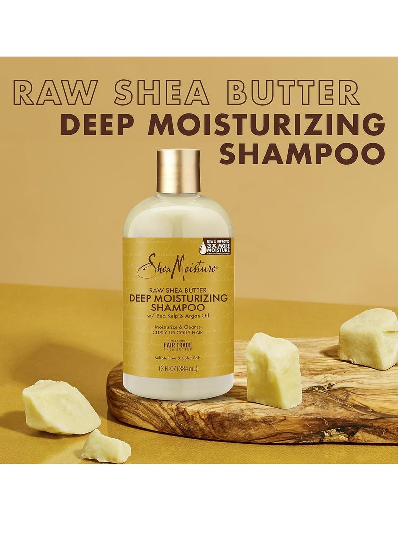 Shea Moisture Raw Shea Deep Conditioner 13oz + Deep Conditioning Shampoo for Curly Hair, Sea Kelp & Argan Oil Blend, 13oz 384ml - Image 3