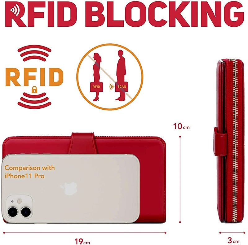 Stealodeal Trendy Red Leather Zipper | Phone Pocket | for Women Clutch Hand Bag (Casual,Formal) Wallet - Image 4