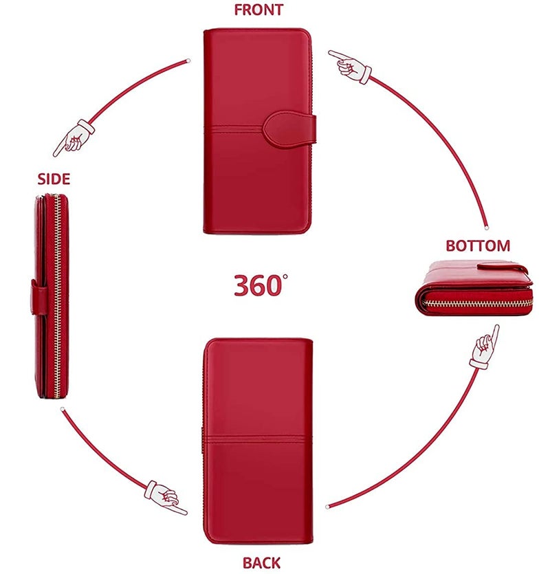 Stealodeal Trendy Red Leather Zipper | Phone Pocket | for Women Clutch Hand Bag (Casual,Formal) Wallet - Image 5