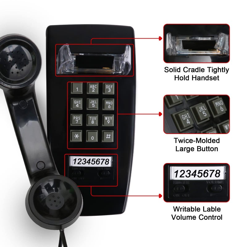 Sangyn Retro Wall Phones for Landline with Loud Mechanical Ringer Vintage Wall Mount Phone with Volume Adjustable Old Fashioned Corded Landline Telephone for Kitchen School Office, Black - Image 4