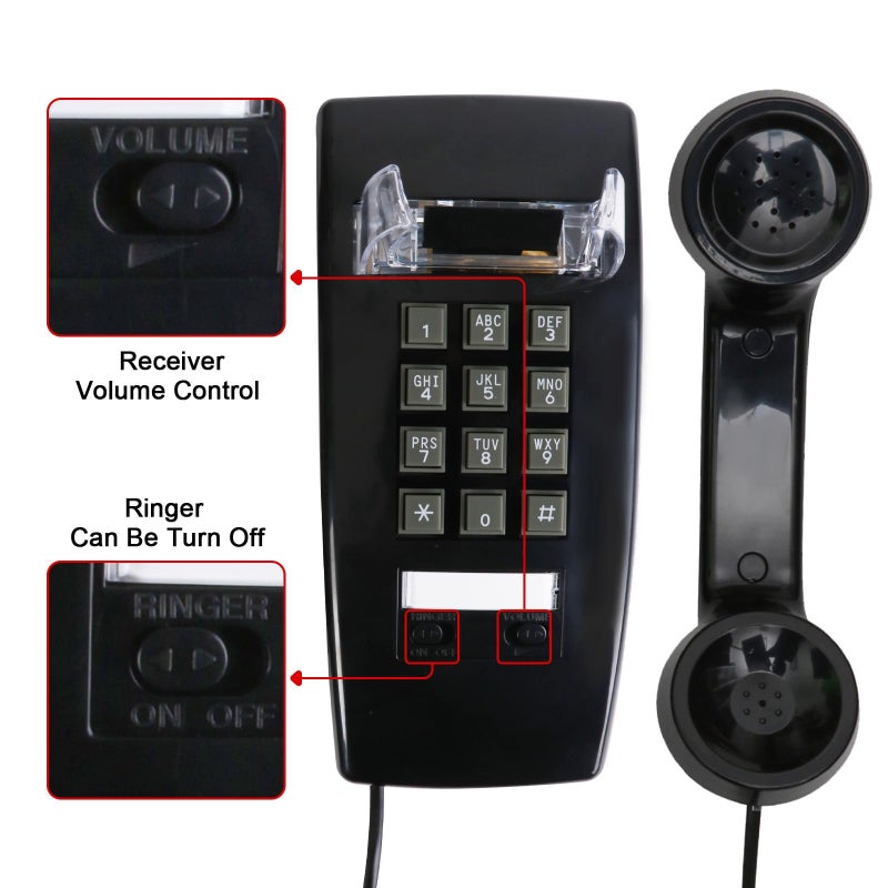 Sangyn Retro Wall Phones for Landline with Loud Mechanical Ringer Vintage Wall Mount Phone with Volume Adjustable Old Fashioned Corded Landline Telephone for Kitchen School Office, Black - Image 2
