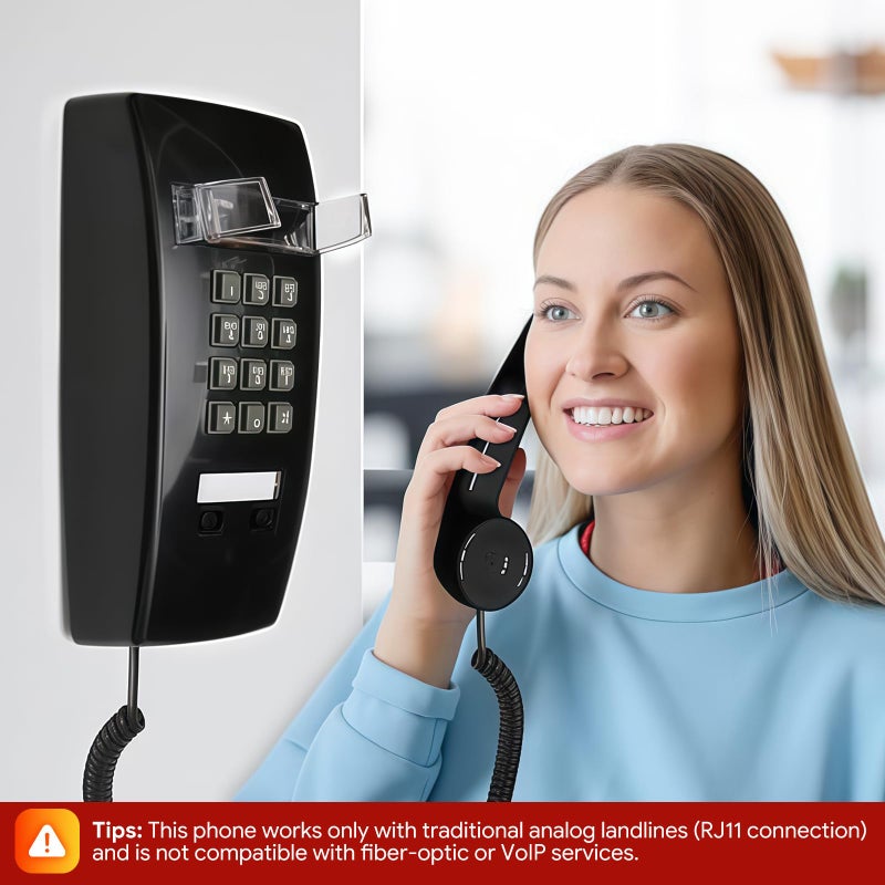 Sangyn Retro Wall Phones for Landline with Loud Mechanical Ringer Vintage Wall Mount Phone with Volume Adjustable Old Fashioned Corded Landline Telephone for Kitchen School Office, Black - Image 3