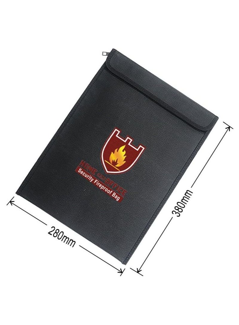 Rubik A4 Size Fireproof Envelope Bag with Covered Zipper Vertical Style for Fire Safety Security of A4 Documents Laptop MacBook Cash Money Passports Cards for Home Office (38x28cm) Black - Image 2