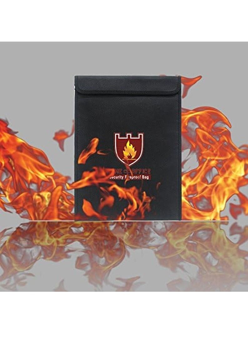 Rubik A4 Size Fireproof Envelope Bag with Covered Zipper Vertical Style for Fire Safety Security of A4 Documents Laptop MacBook Cash Money Passports Cards for Home Office (38x28cm) Black - Image 3