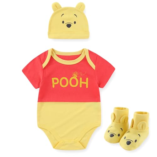 Disney Winnie the Pooh Baby Boys Short Sleeve Bodysuit with Hat and Booties 3 Piece Set for Newborn and Infants - Image 1