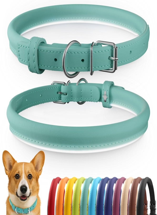 CollarDirect Reflective Rolled Leather Dog Collar, Soft Padded Round Puppy Collar, Handmade Genuine Leather Collar Dog Small Large Cat Collars 13 Colors (13-16 Inch, Mint Green Reflective) - Image 1
