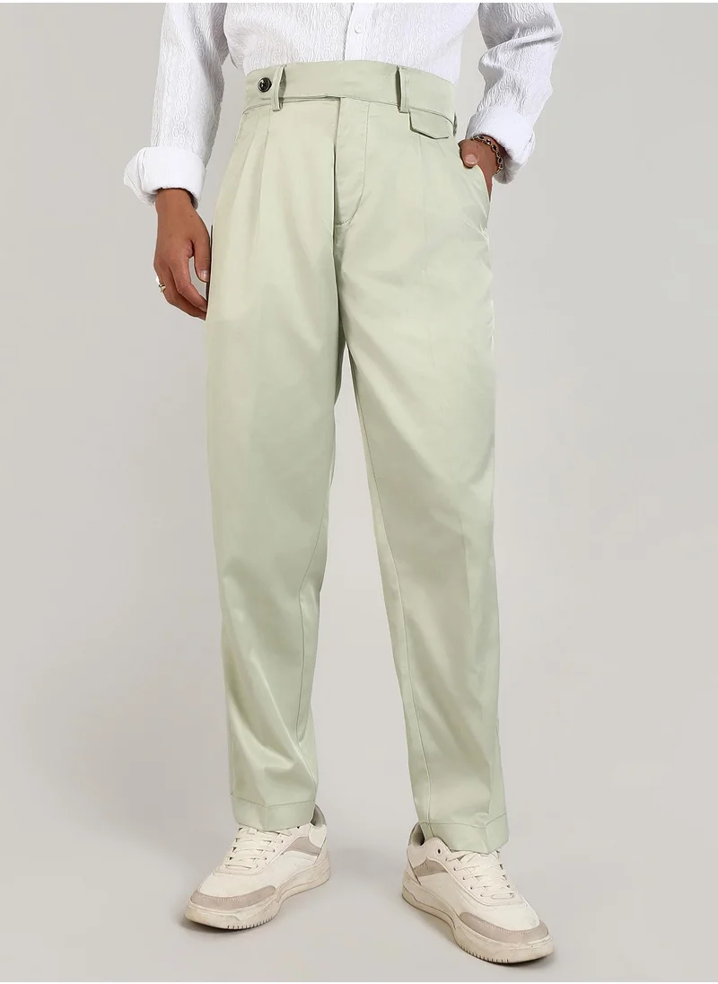 Campus Sutra Men's Pale Green Solid Tailored Trousers