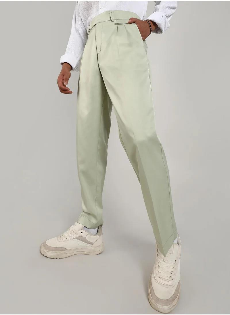 Campus Sutra Men's Pale Green Solid Tailored Trousers