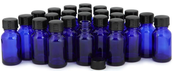 24 COBALT BLUE 15 ML GLASS BOTTLES WITH LIDS