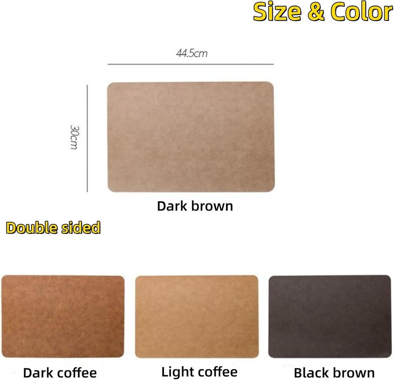 JDLYEVER Placemat Set - 4 Pieces Waterproof & Oil-Proof Heat Insulation PU Leather Tableware for Restaurant, Western Food - 44.5x30cm (Dark Coffee) - Image 2